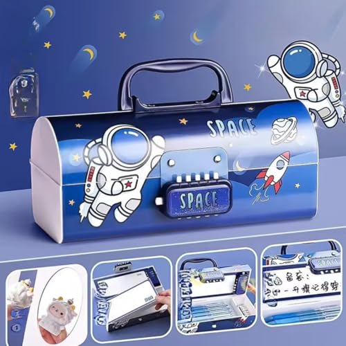 Storio Space Theme Pencil Box For Kids, Kids Pen & Pencil Box Suitcase Style Password Lock Pencil Case,Multi-Layer Pencil Box For Kids,Boys,Girls,Stationary Organizer Case,Return Gift (Astronaut Space - Blue)
