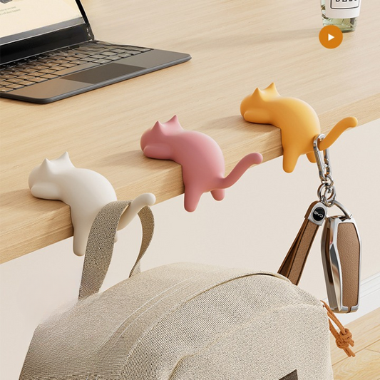 Cute Cat Table Edge Sticky Hook Bag & Key Holder
